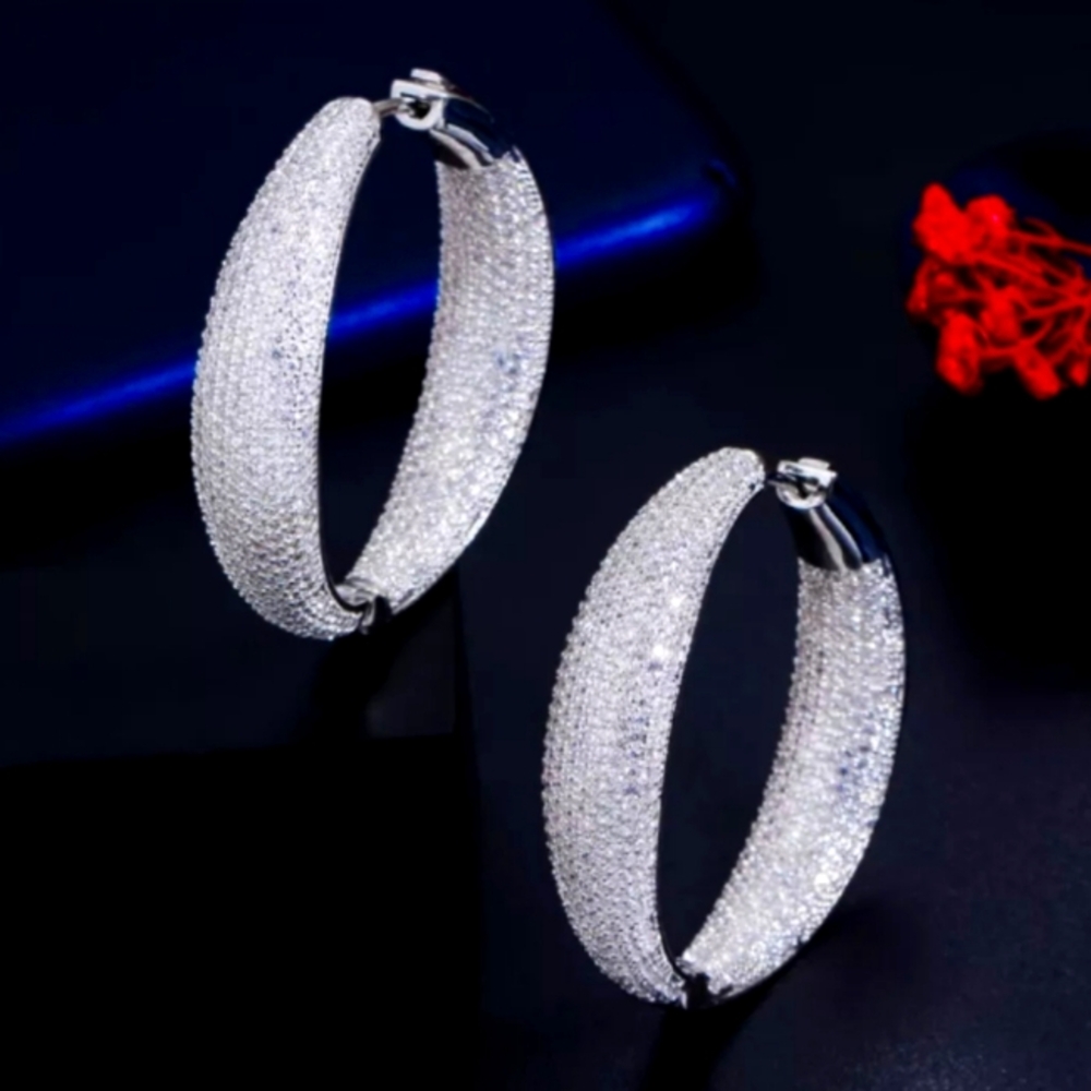 Gorgeous Silver Zirconia Pave Diamond
Hoop Earrings